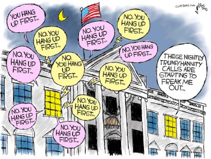 Political cartoon U.S. Trump Sean Hannity phone calls