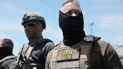 ICE agents seen outside the detention center in Newark, New Jersey. 