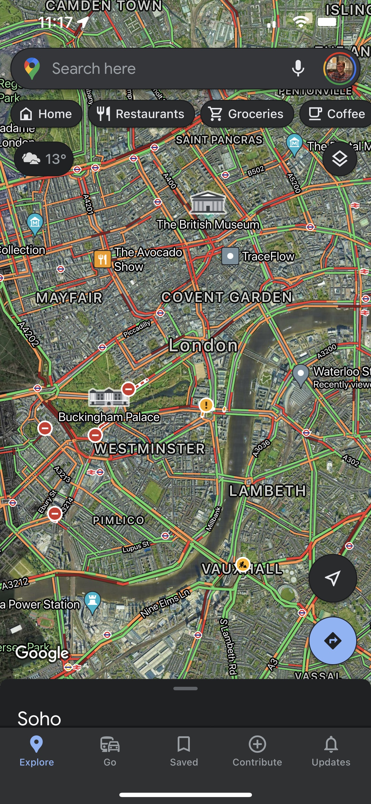 google maps карта Лондона в темном режиме
