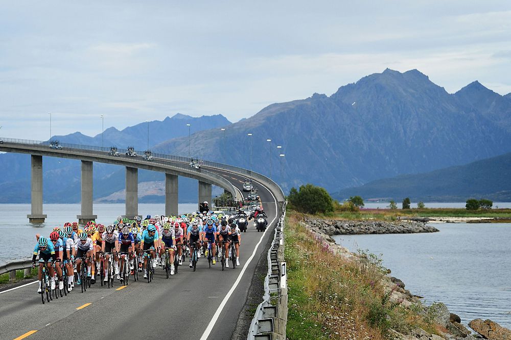 The peloton racing stage 3 at the Arctic Race of Norway