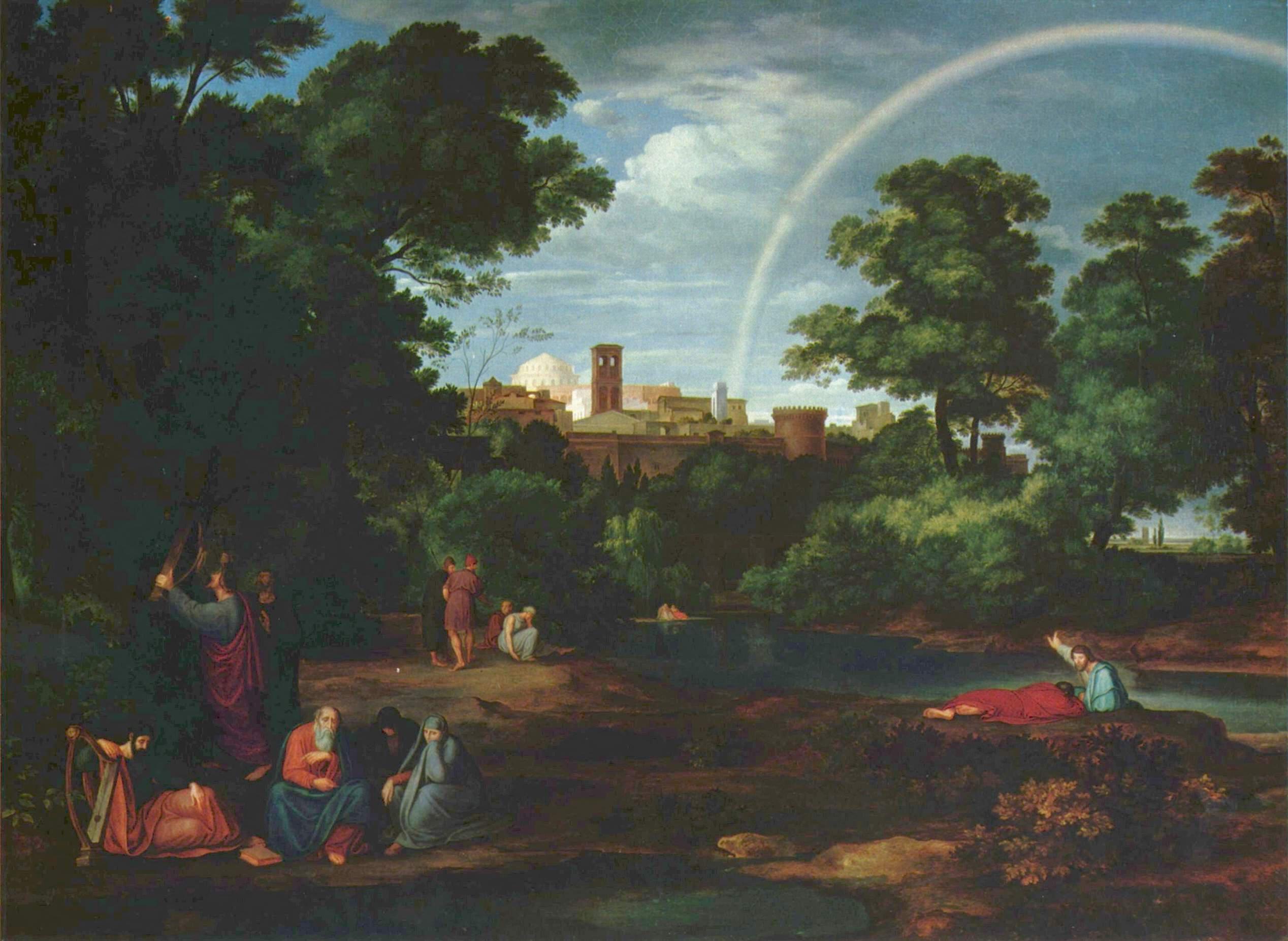 Painting that depicts Jewish exiles in the Babylonian empire named 'The Jews in the Babylonian Captivity' circa 1830 by Ferdinand Olivier.