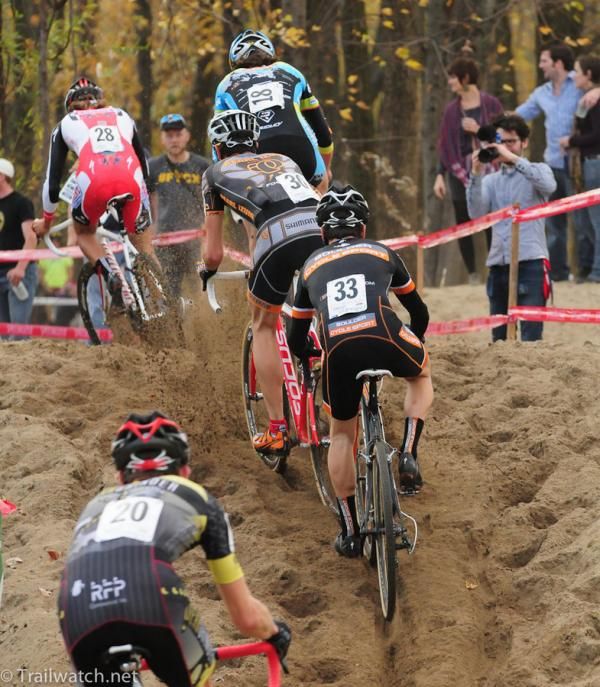 Elite men struggle with one of several sand pits