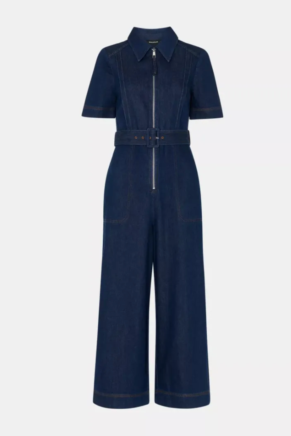 WHISTLES, Pin-Tuck Belted Denim Jumpsuit