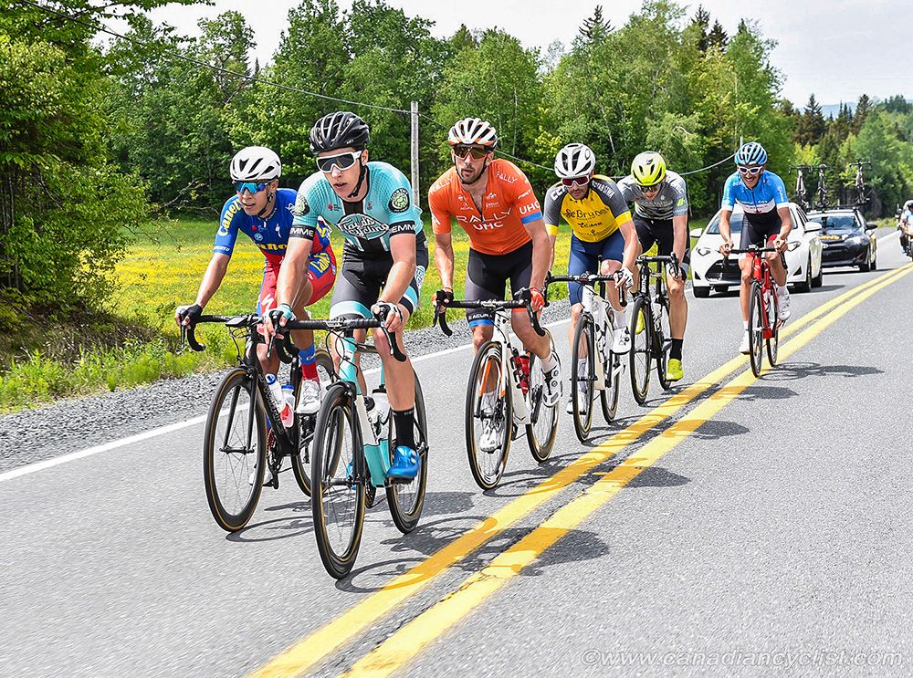 The six leaders heading to the finish during stage 1 at Tour de Beauce