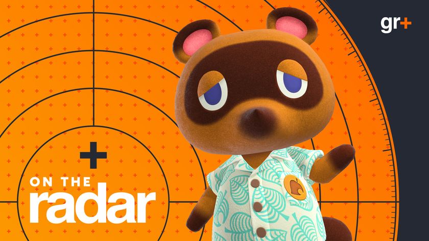 Tom Nook from Animal Crossing New Horizons on the GamesRadar+ On the Radar hub branding