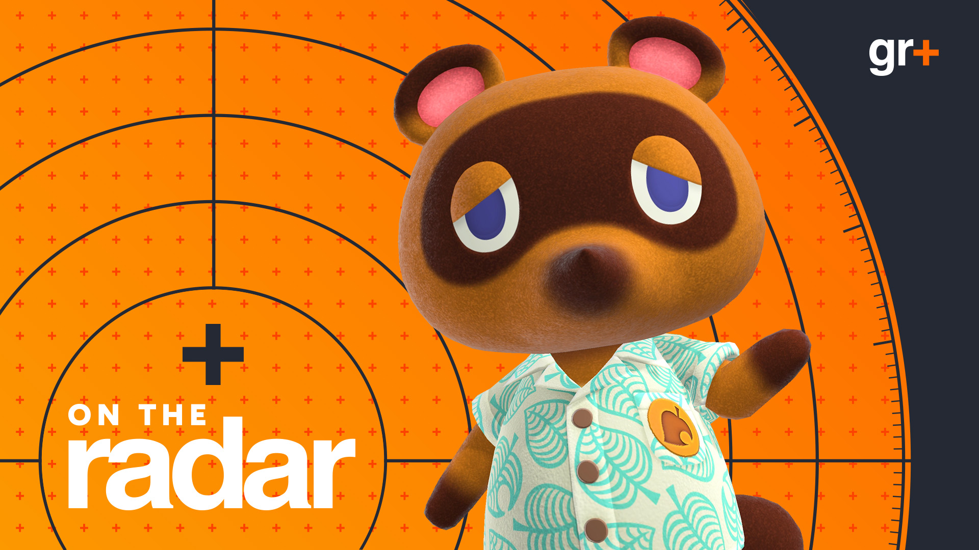 Tom Nook from Animal Crossing New Horizons on the GamesRadar+ On the Radar hub branding