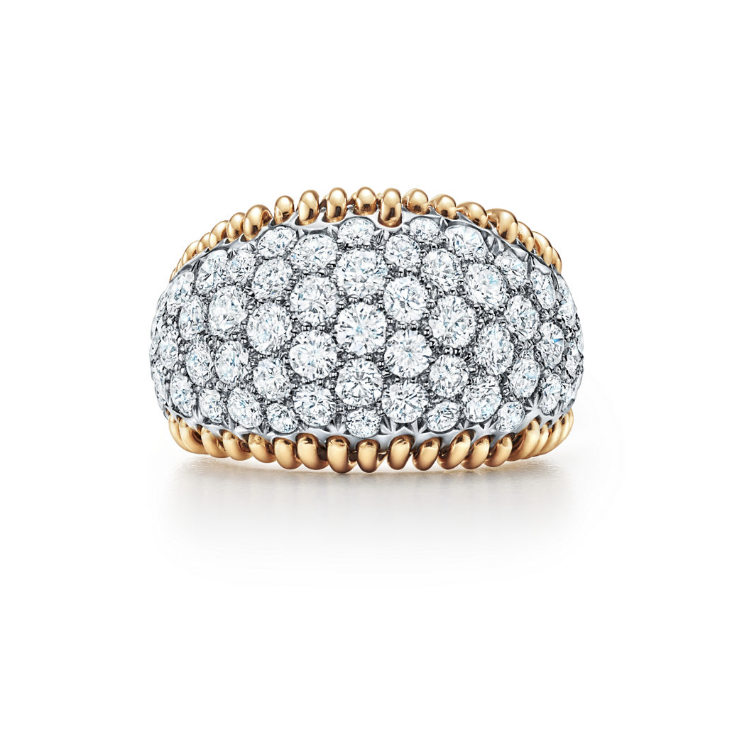 Tiffany &amp;amp; Co. Schlumberger Stitches Ring in Gold and Platinum with Diamonds