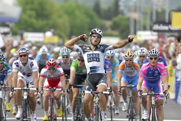 Haedo celebrates his win in the Dauphine.
