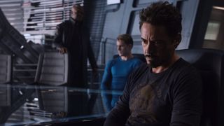 Steve Rogers and Tony Stark regroup to form the Avengers in the SHIELD helicarrier with Nick Fury
