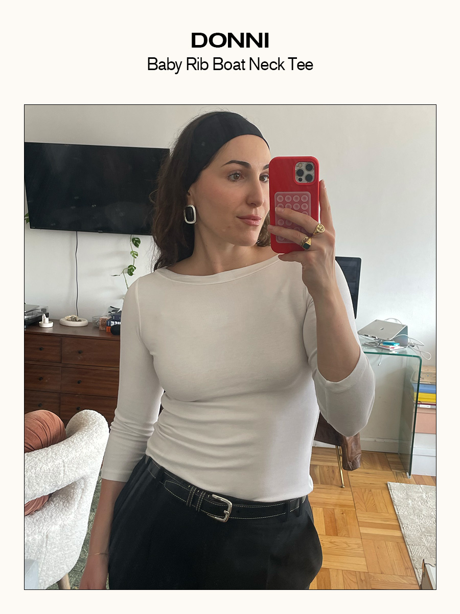 Anna LaPlaca testing and reviewing the best white T-shirts