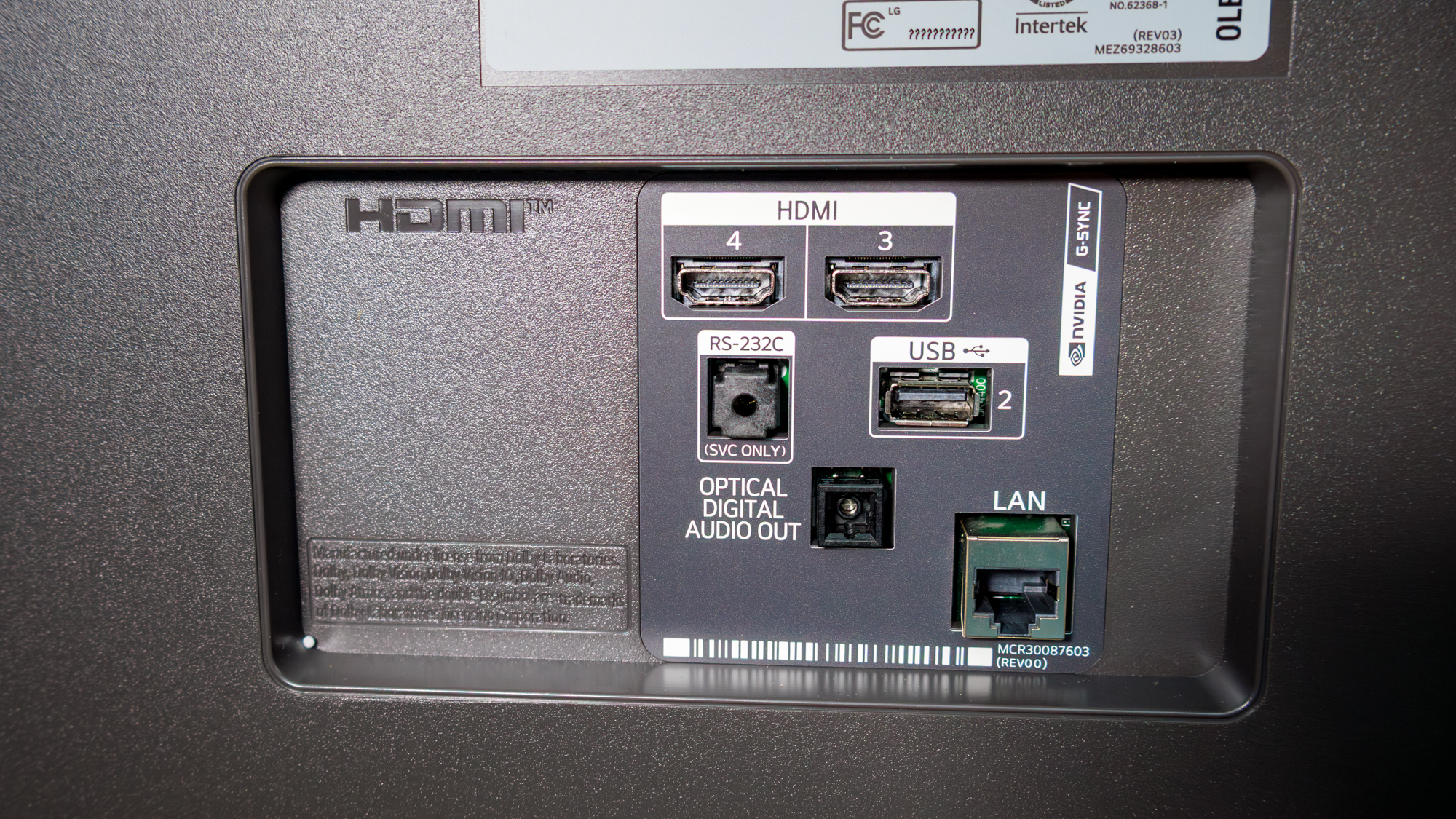 The back ports on a LG B6 OLED TV