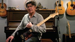 Posing with Stratocaster at the Village recording studio, West Los Angeles, February 6, 2014.