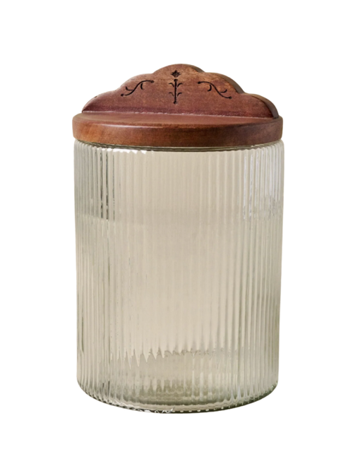 Antiqued Wood Ribbed Glass Canister
