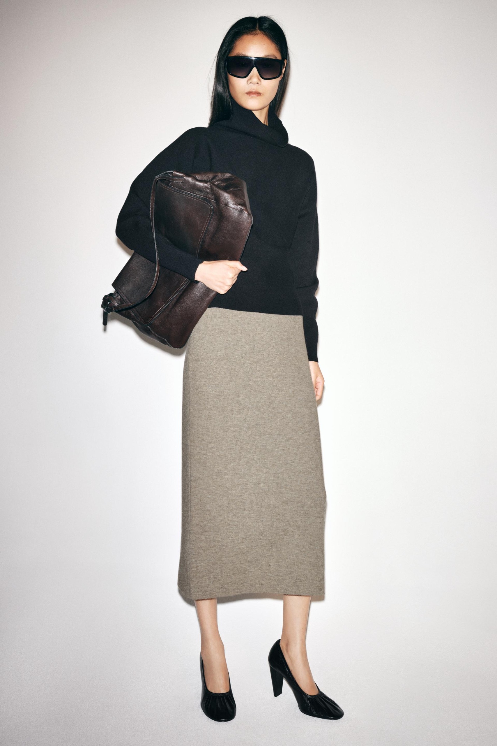 Knit Midi Skirt - Taupe Gray - S