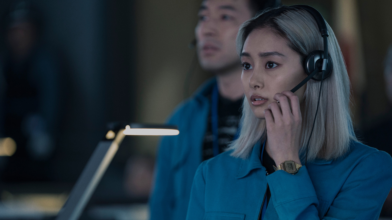 Shioli Kutsuna's Mitsuki Yamato looking shocked in Apple's Invasion TV series