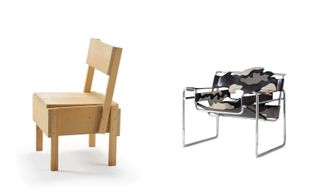 Enzo Mari’s ’Proposta per un’autoprogettazione’ chair (left) and Alessandro Mendini’s tribute to the ’Wassily’ chair (right)