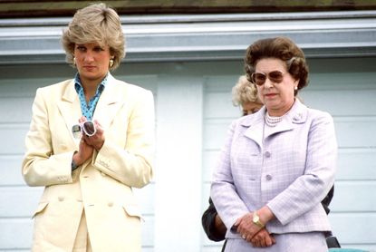 Princess Diana and The Queen WINDSOR, UNITED KINGDOM - MAY 31: Princess Diana With Her Mother-in-law The Queen Watching Polo. (Photo by Tim Graham Photo Library via Getty Images)