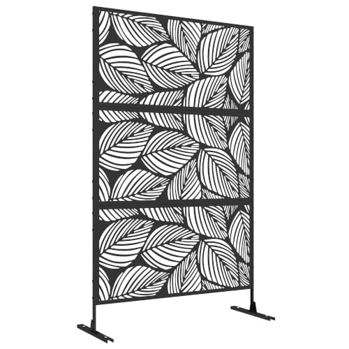 Outsunny 6.5ft Decorative Garden Privacy Screen, Leaf Style, Black