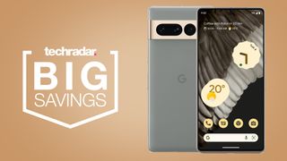 Google Pixel 7 on a beige background with big savings badge