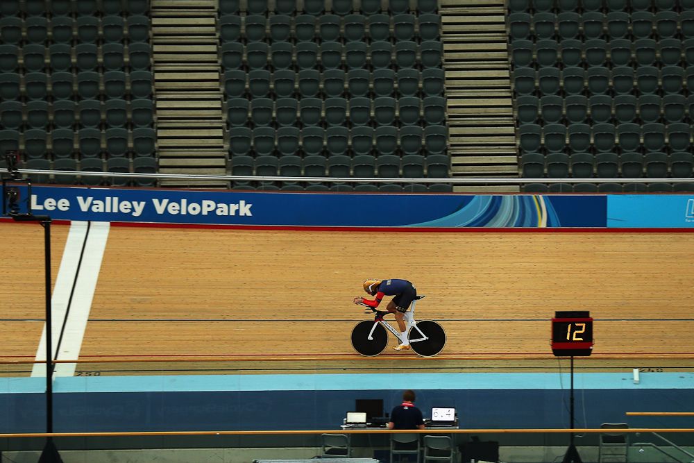 Bradley Wiggins of Great Britain trains at the Lee Valley Velopark ahead of his UCI Hour Record attempt.