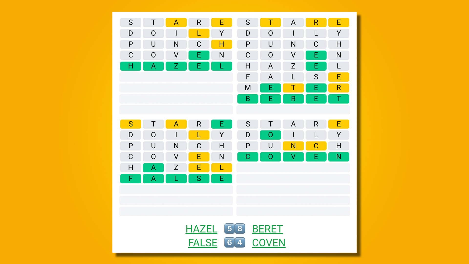 Quordle 446 answers on a yellow background