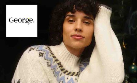 Asda george logo top left with a woman wearing a white jumper