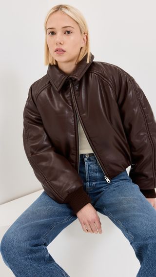 Tate Padded Faux Leather Bomber Jacket