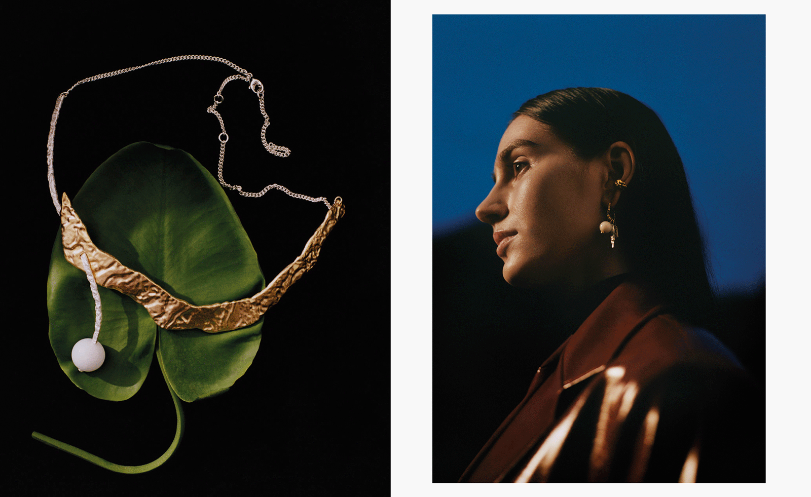 woman wearing necklace and earrings stood outside