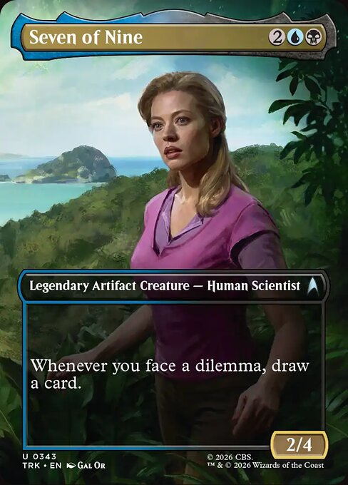 Card artwork showing Seven of Nine from the Magic the Gathering Star Trek crossover.