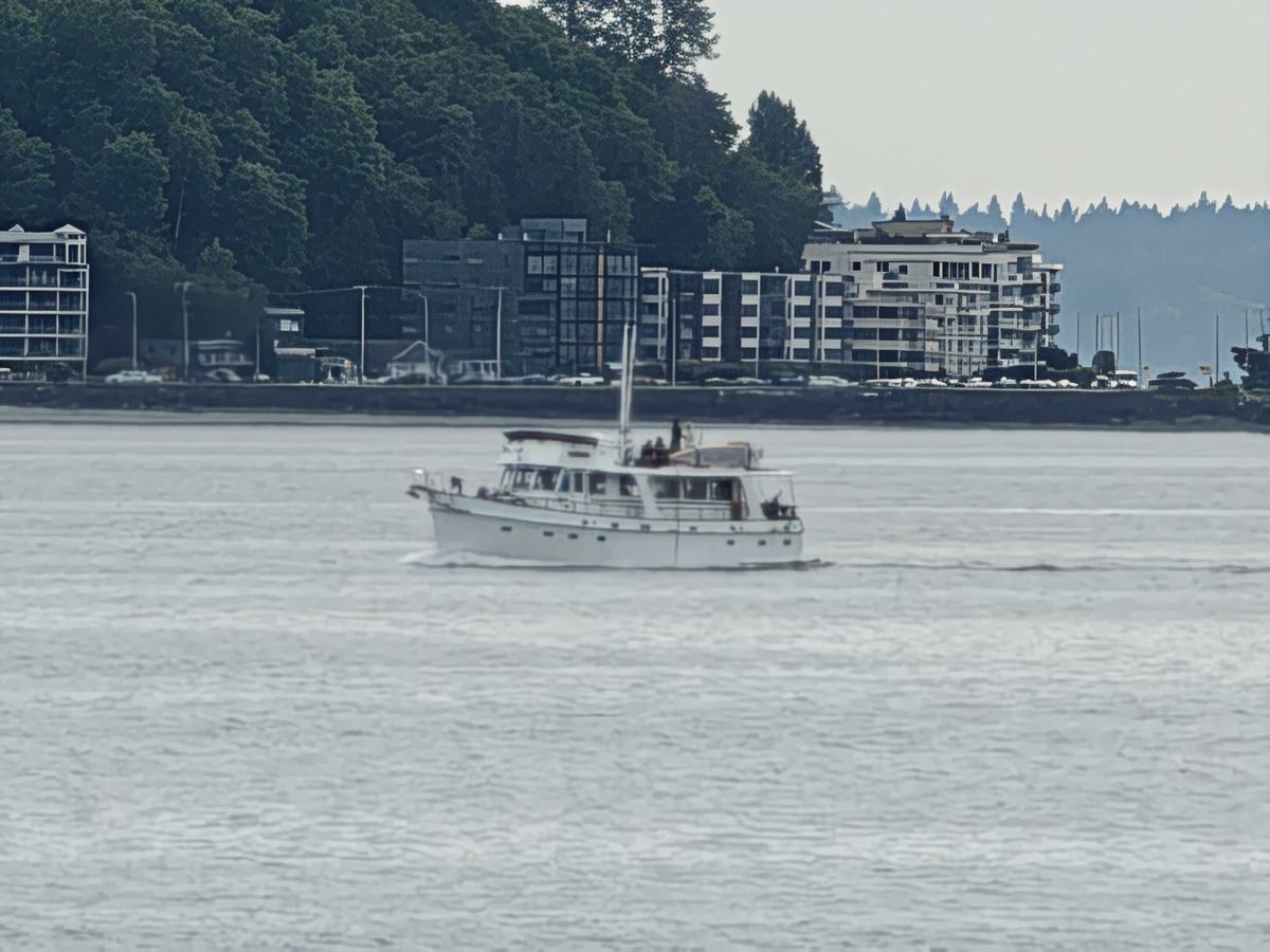 A small boat in the distance