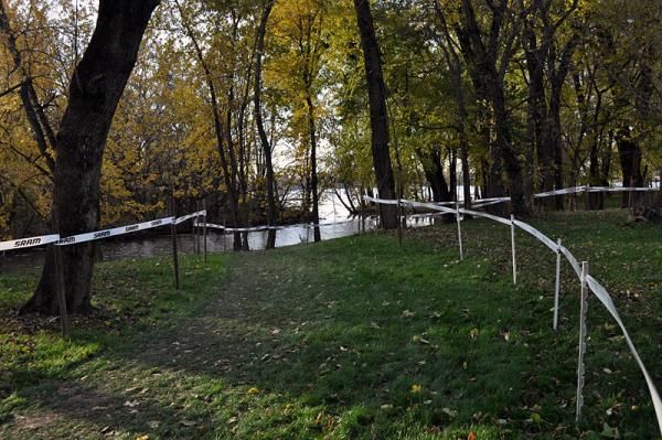 As riders make this right hand turn to approach the pits for the second time they can see the Ohio River straight ahead.