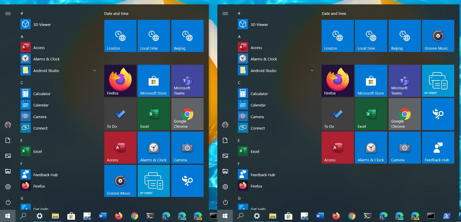 Start menu three and four columns