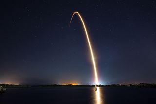 A SpaceX Falcon 9 rocket launches the SpaceIL moon lander and satellites for Indonesia and the U.S. military from Cape Canaveral Air Force Station, Florida on Feb. 21, 2019.