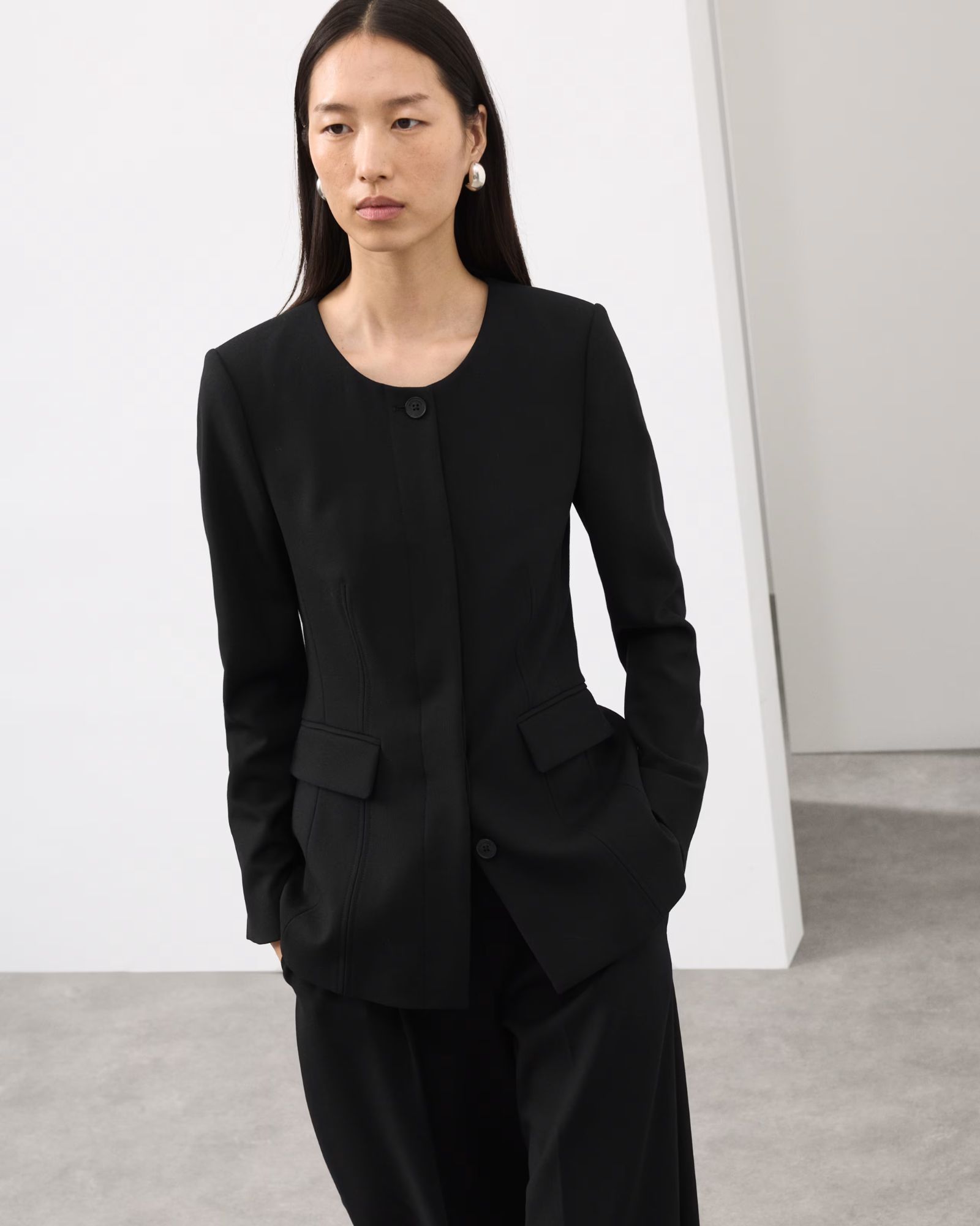 M&S Collarless Longline Blazer with Wool