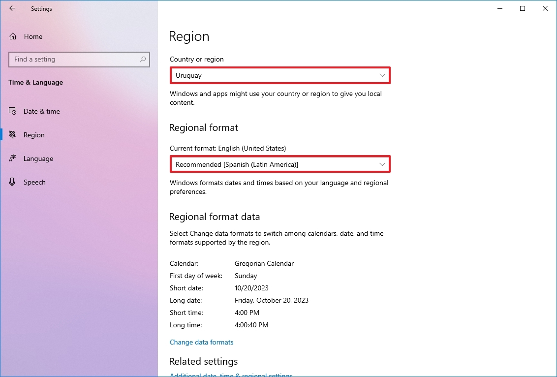 Windows 10 меняет настройки региона