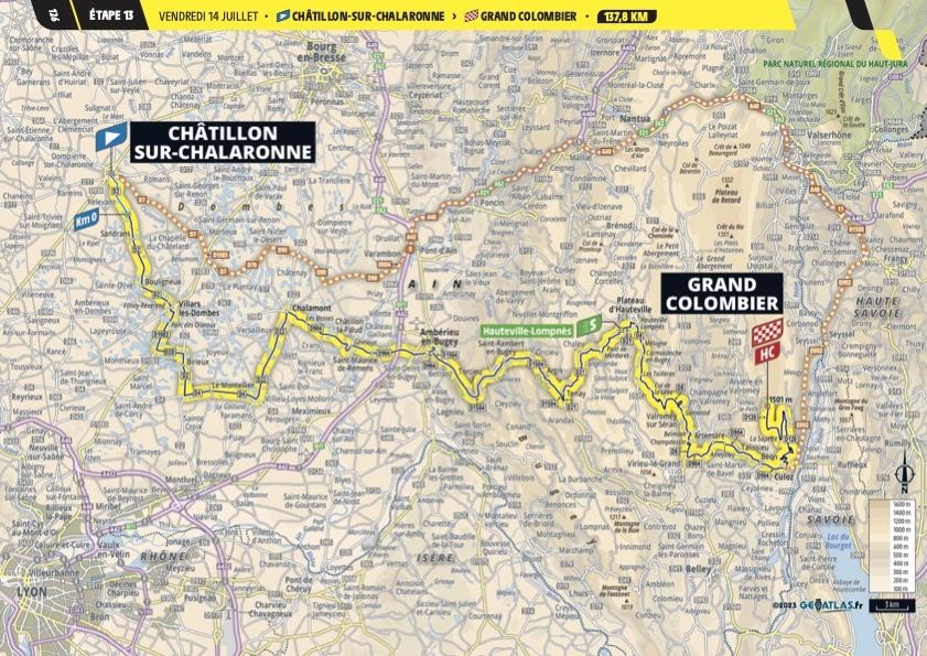 The map of stage 13 of the 2023 Tour de France