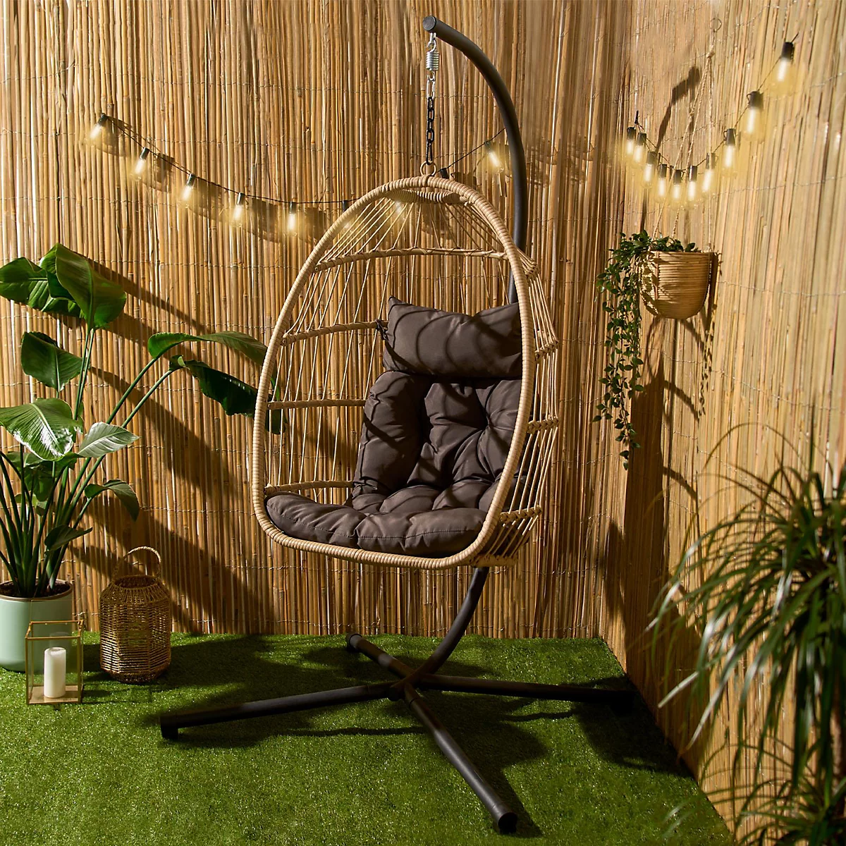 Online Home Shop, OHS Hanging Egg Chair Outdoor Garden Furniture Patio Seat Pad Pod Seat Swing - Natural
