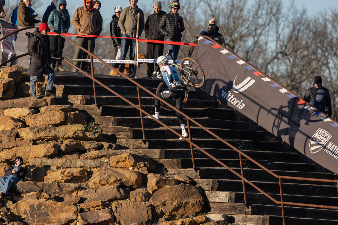 Eric Brunner on the stairs at US CX Nationals in Fayetteville, Arkansas