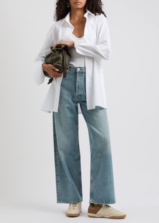 Low Slung Baggy Distressed Wide-Leg Jeans