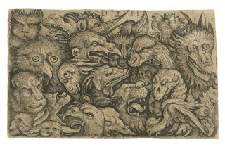 Grotesque heads, one of two Hopfer prints. £13,750 for both.