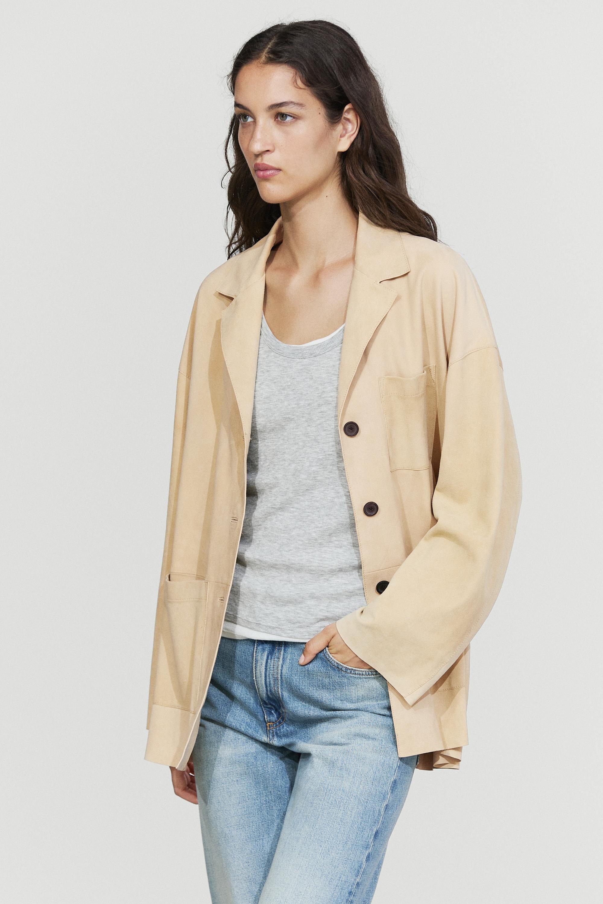 Massimo Dutti, Suede Leather Blazer With Pockets