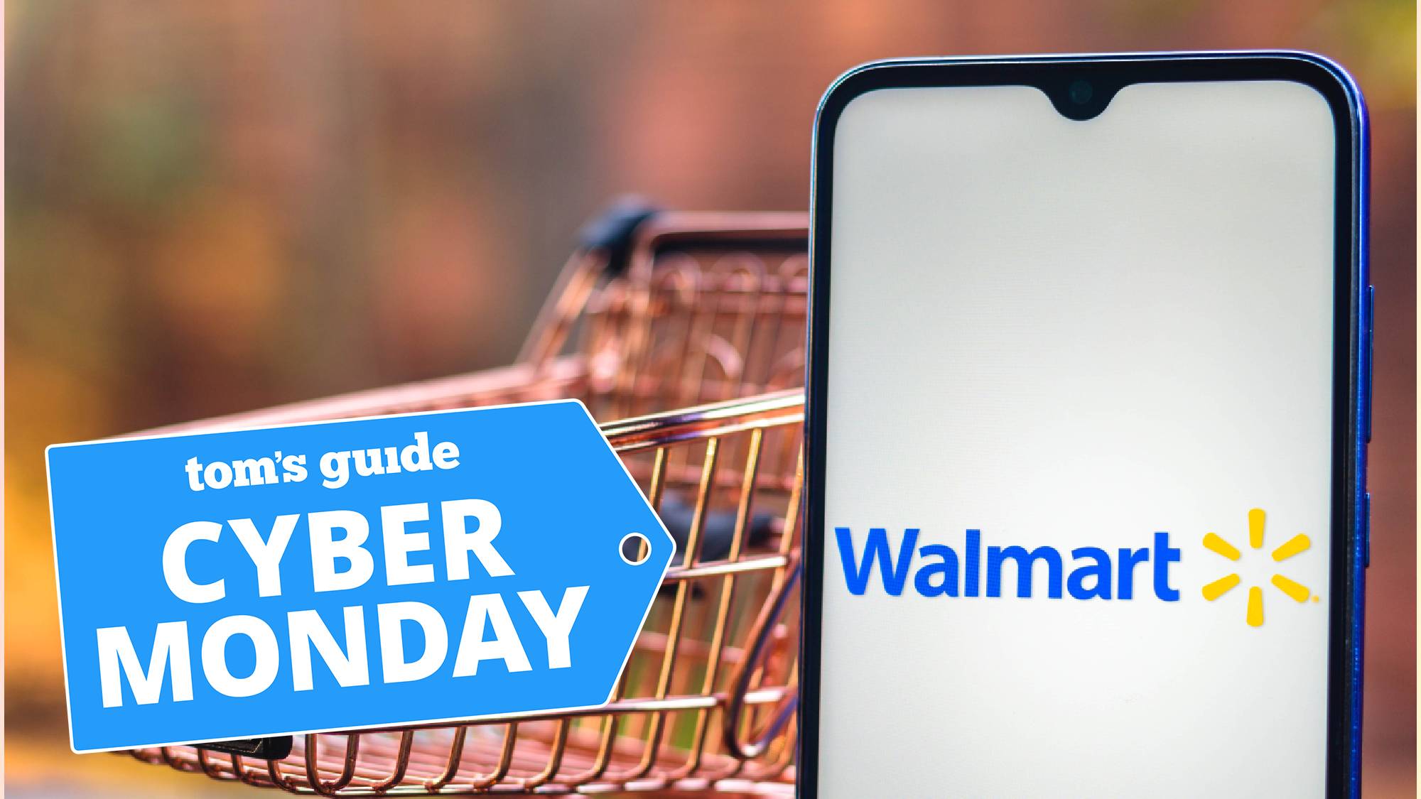 Walmart logo on a phone screen with a Cyber Monday deal tag