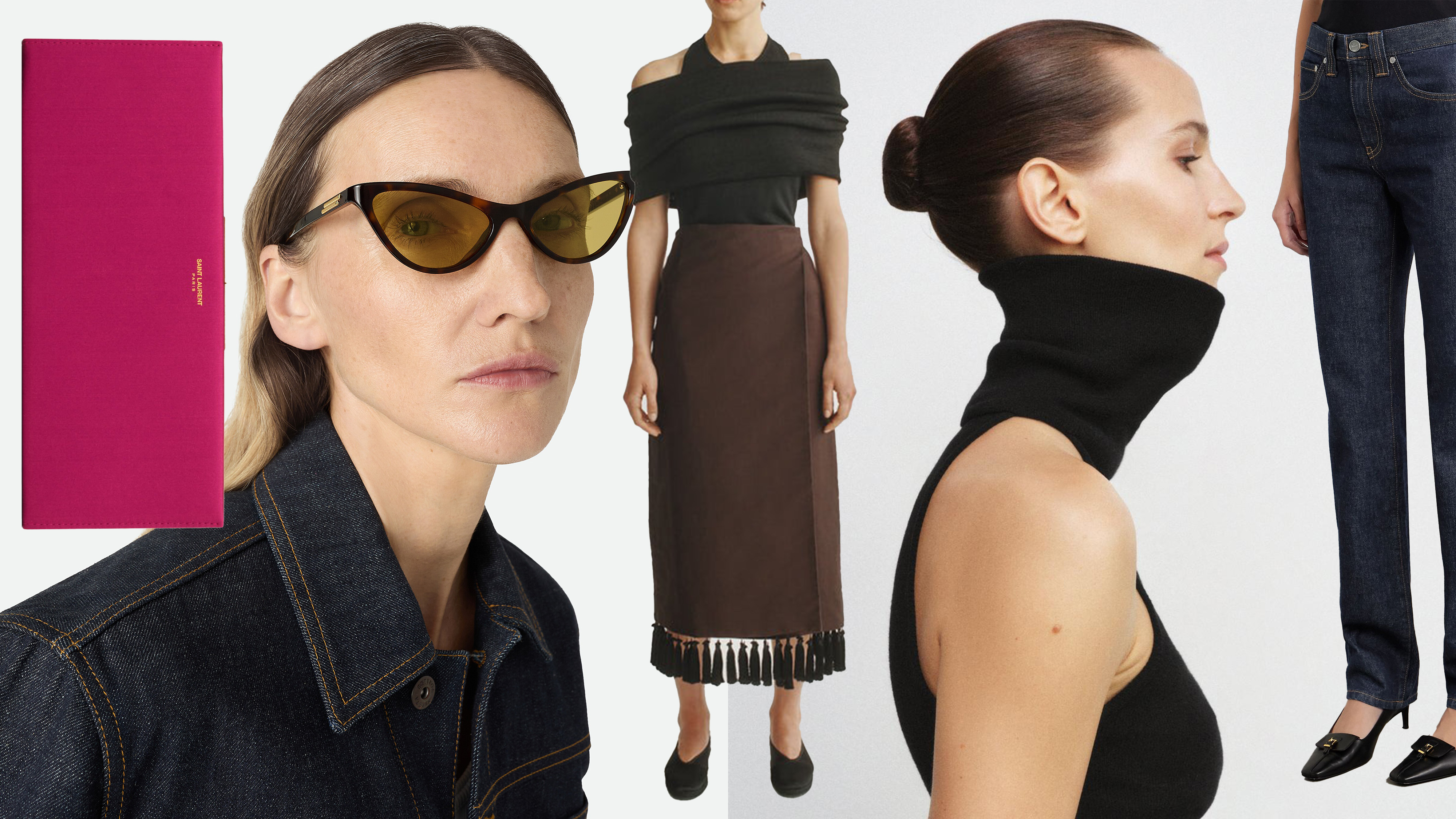 A collage of product images from YSL, Bottega Veneta, Zara, Attersee, Net-a-Porter, and more pieces from a fashion editor's 2026 wish list.