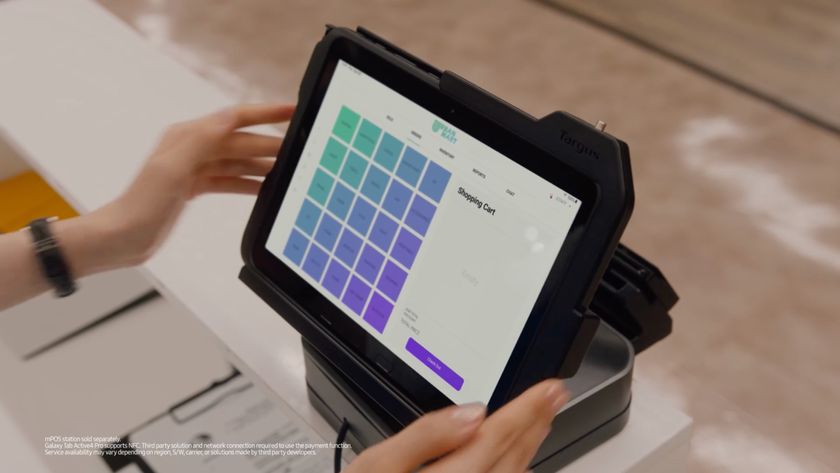 The Samsung Galaxy Tab Active4 Pro being used as a business kiosk