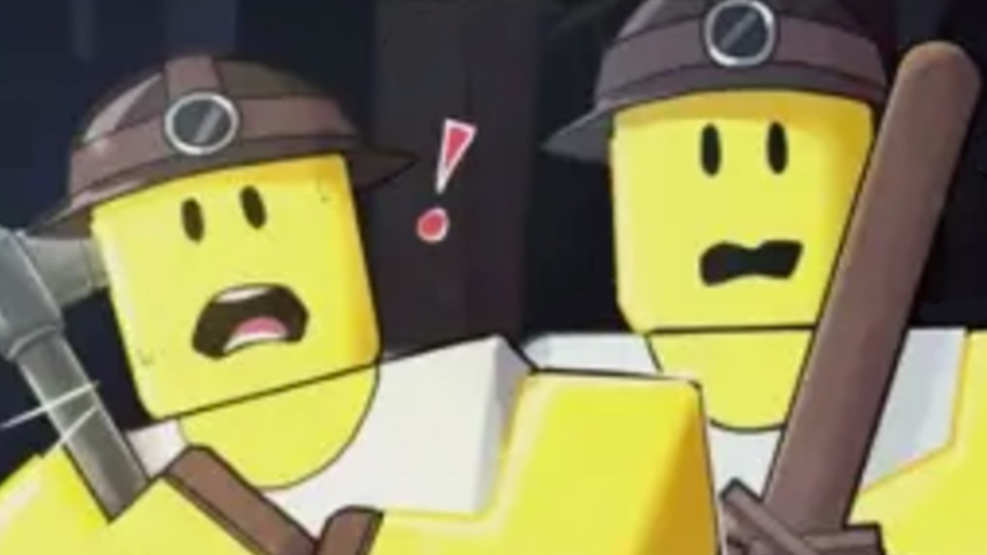 Two Roblox characters look scared as they mine in Subterra.