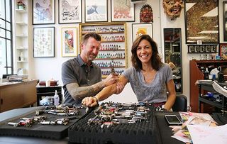 Julia Bradbury with a tattoo artist in Sydney