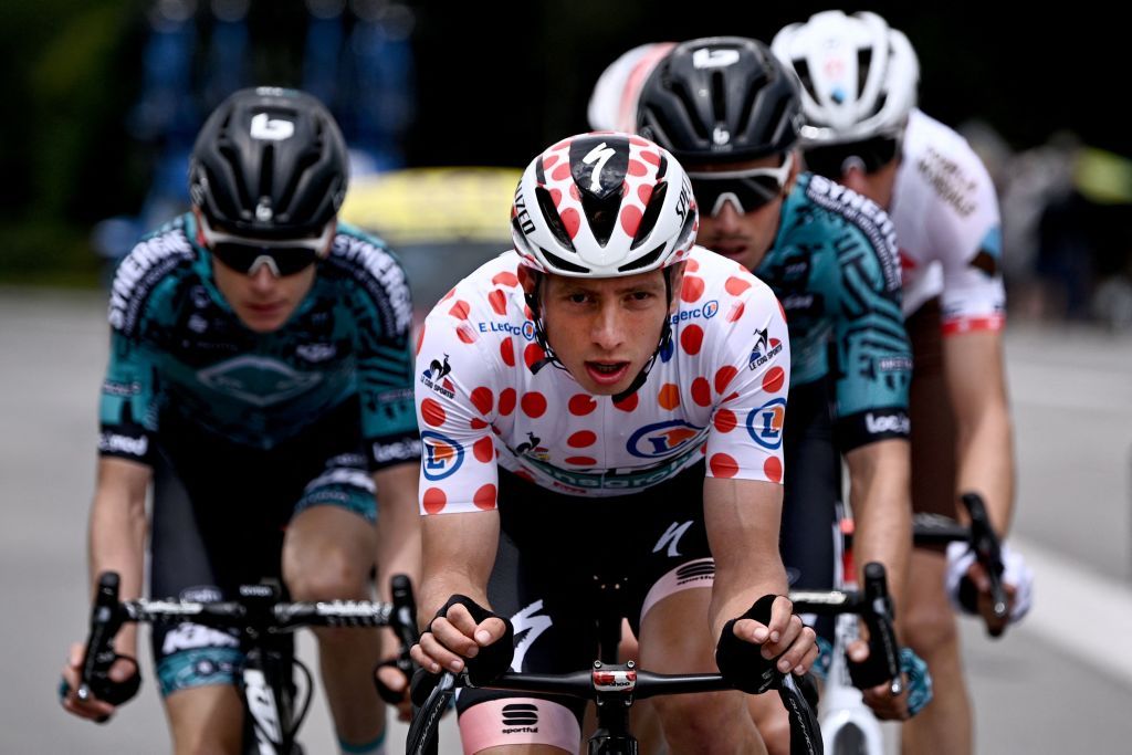 Breakaway riders Team BB KTMs Cyril Barthe of France Team Bora Hansgrohes Ide Schelling of Netherlands and Team BB KTMs Maxime Chevalier of France compete during the 3rd stage of the 108th edition of the Tour de France cycling race 182 km between Lorient and Pontivy on June 28 2021 Photo by AnneChristine POUJOULAT AFP Photo by ANNECHRISTINE POUJOULATAFP via Getty Images