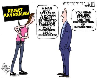 Political cartoon U.S. Brett Kavanaugh sexual assault allegation due process