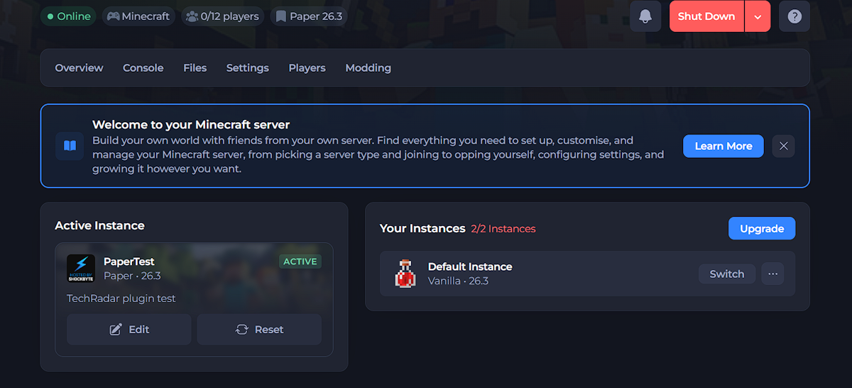 Testing out Shockbyte on a computer for this review, looking at server options