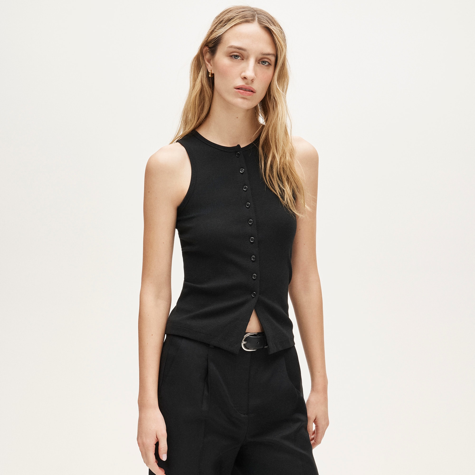 Perfect Rib Button-Up Shell Top